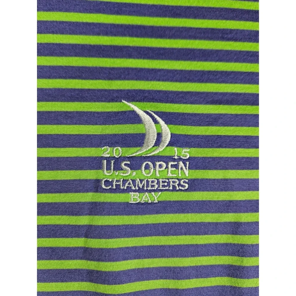 Peter Millar Men M 2015 US Open Chambers Bay Polo Shirt Purple Lime Green Stripe